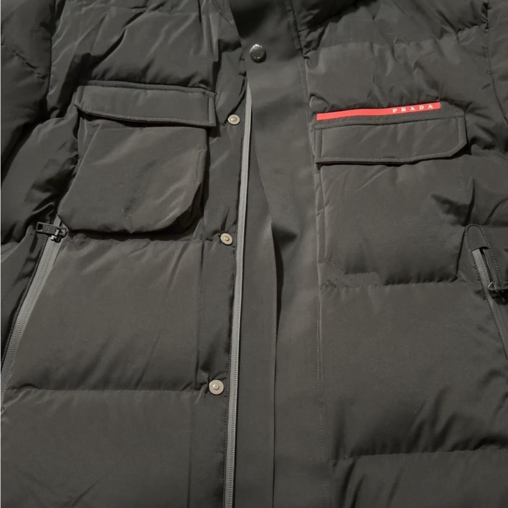 Prada Black Puffer Jacket with Red Accent